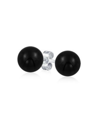 Classic 10MM Natural Stone Bead Ball Stud Earrings .925 Sterling Silver