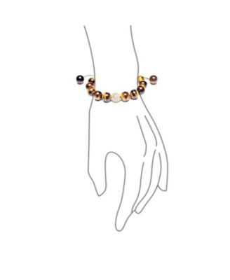 Brown Tiger Eye Pave Crystal Ball Beads Shamballa Inspired Bracelet Cord String Adjustable