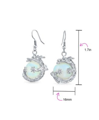 Dragon Design Dangle Earrings with Natural Stones and Opalite Ball
