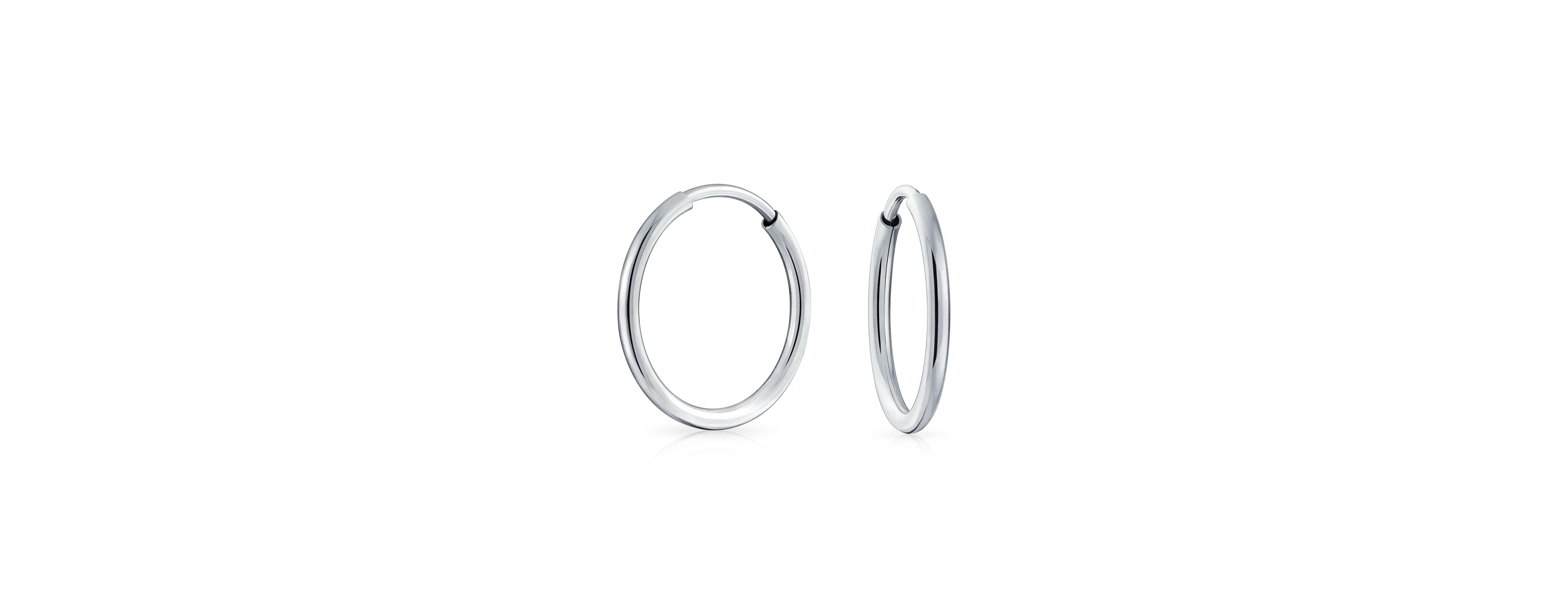 Bling Jewelry Thin Minimalist Hoop Huggie Earrings Sterling Silver Various Sizes