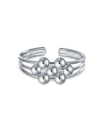 Geometric Boho Mid Finger Silver Bead Ball Split Band Midi Toe Ring .925 Silver Sterling Adjustable