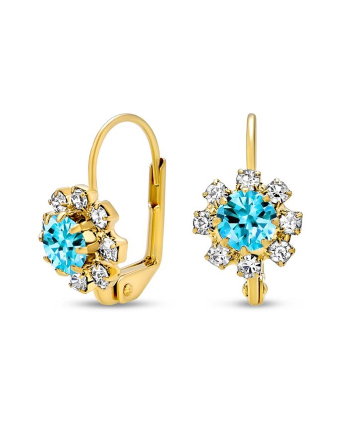 Bling Jewelry Crystal Purple Amethyst Flower Drop Earrings 18K Gold