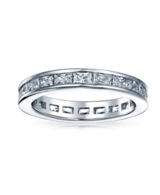 Simple Cubic Zirconia Channel Princess Cut CZ Stackable Band Eternity Ring .925 Sterling Silver 2MM