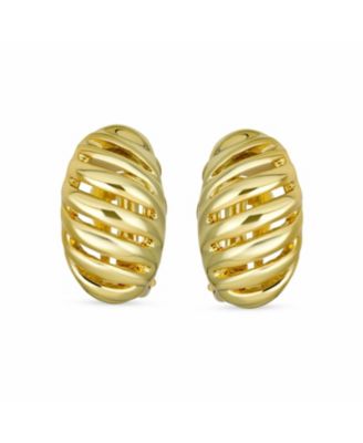 Twist Stripe 2 Tone Dome Shrimp Clip On Earrings Non Pierced Gold Silver