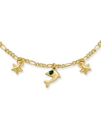 Tropical Vacation Honeymoon Jewelry Nautical Anchor Fish Dangle Charm Bracelet Gold Plated Brass