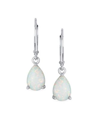 Simple White Orange Opal Created Opal Solitaire 7MM Pear Shaped Teardrop Dangle Lever Back Earrings Yellow Gold Plated Silver