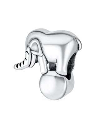 Lucky Animal Good Luck Trunk Up Circus Elephant Bezel CZ Bead Charm .925 Sterling Silver