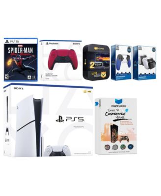 Playstation 5 Slim Disc with Spider-Man: Miles Morales, Extra Galactic Purple Controller, Trigger Stop Kit, Charge Dock and MightySkins Decal Voucher + 2 Year CPS Extended Warranty
