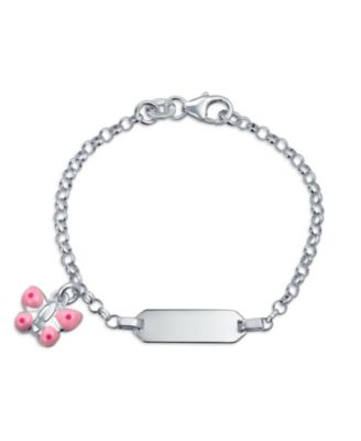 Dainty ID Tag Bracelet Butterfly Charm Dangle .925 Sterling For Wrists