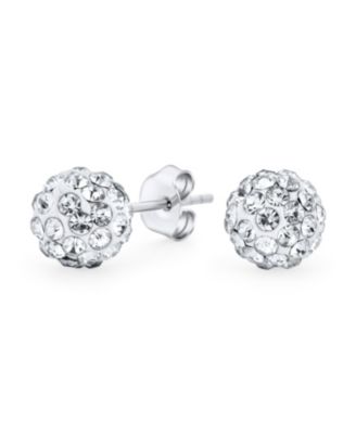 Glittering Pave Crystal 8MM Disco Ball Stud Earrings .925 Sterling Silver