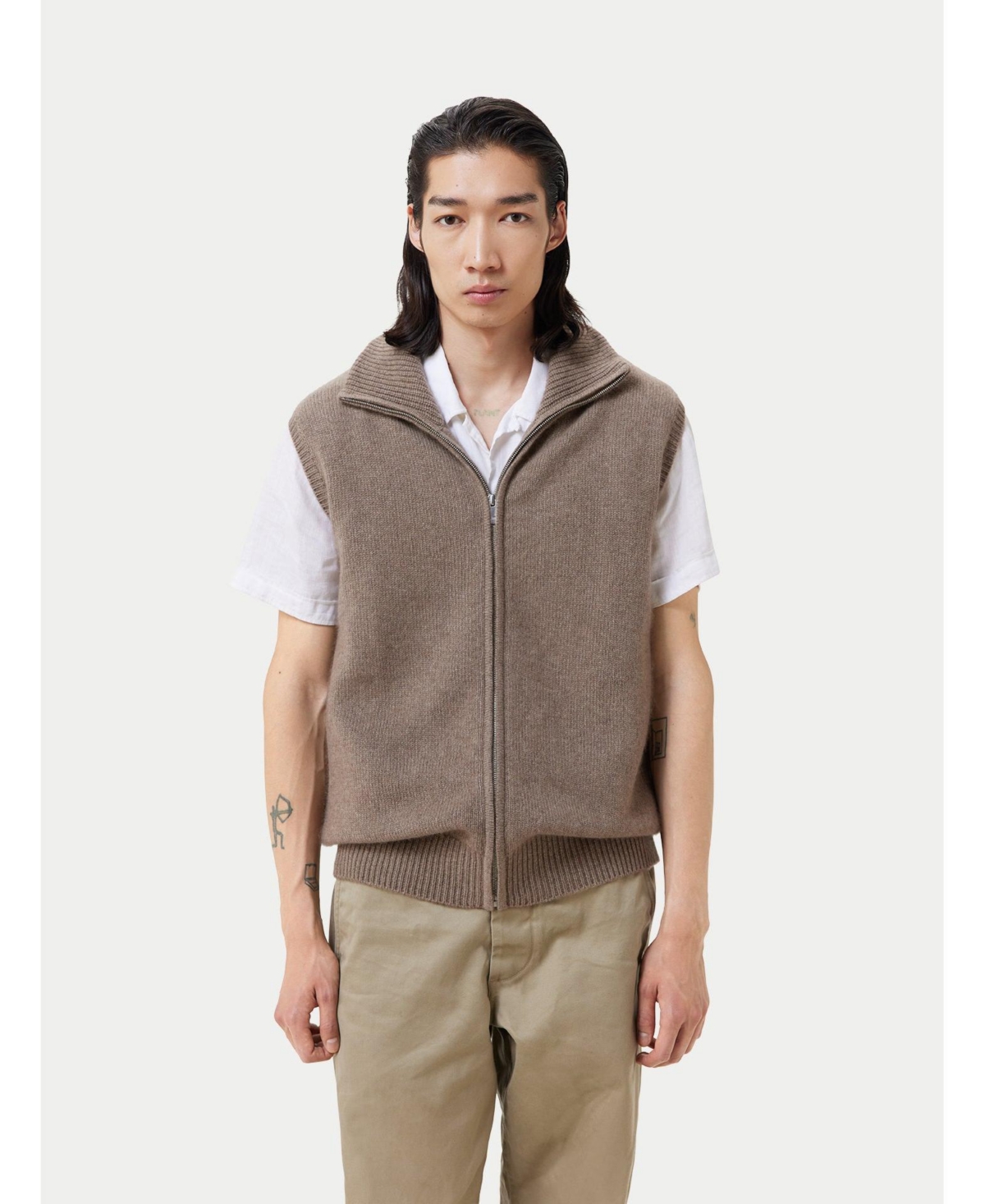 Men's Cashmere Full-Zipper Vest - Neutral-timber wolf