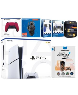 Playstation 5 Slim Disc with Extra Chroma Teal Controller, Plantronics Headset, Trigger Stop Kit, FPS Grip Kit and MightySkins Decal Voucher + 2