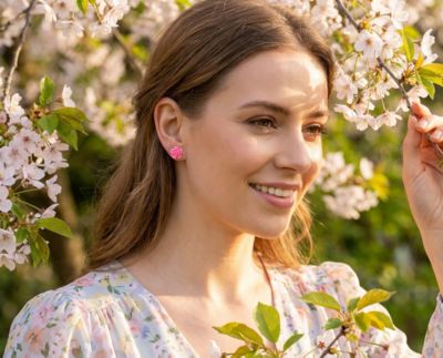 Romantic 3D Carved Rose Flower Blooming Post Stud Earrings 10MM Lightweight