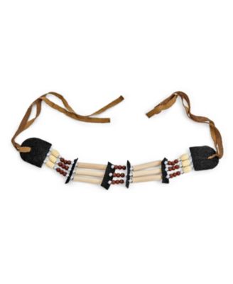 Boho Western American Indian Style Handmade 3 Row Line Bead Natural Wood Hair Pipe Black Brown Leather Tribal Wide Choker Adjustable Nec