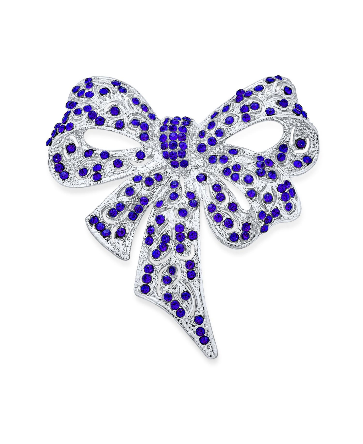 Winter Aqua Crystal Fashion Statement Brooch Pin Silver Plated - Navy
