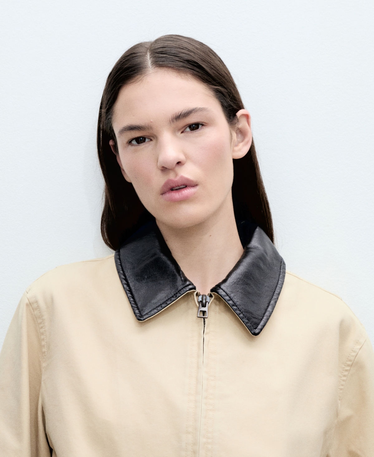 Mango Cotton Jacket With Contrasting Collar In Light,pastel Gray