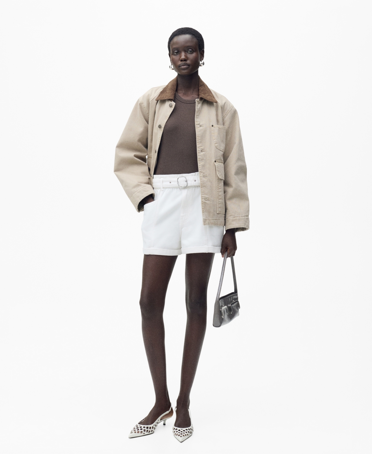 Women's Rolled Hem Paper Bag Shorts - White