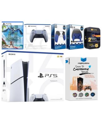 Playstation 5 Slim Disc with Horizon Forbidden West, Extra Starlight Blue Controller, Gamer Kit, Trigger Kit and MightySkins Decal Voucher + 2 Ye