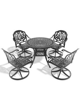 Streamdale 5-Piece Cast Aluminum Dining Set, 4 Swivel Chairs, 35" Round Table