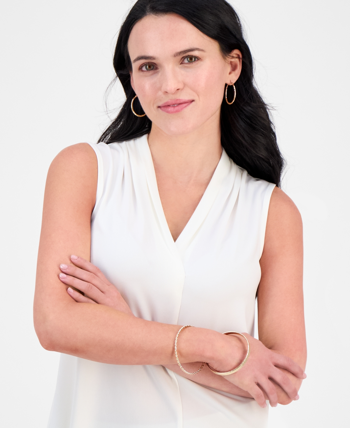 JM COLLECTION PETITE SLEEVELESS V-NECK TOP, EXCLUSIVELY AT MACY'S 