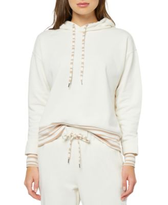 Three Dots - Women's Striped Trim Pullover Hoodie