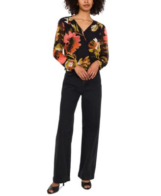 Women's Split-Neck Wrapped Long-Sleeve Top