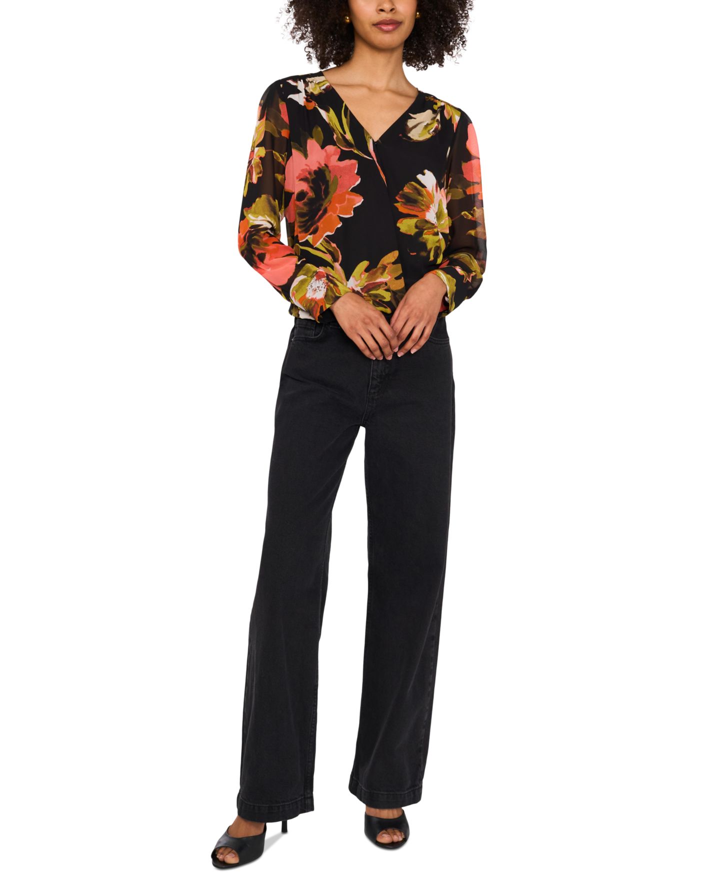 Женский топ Vince Camuto Split-Neck Wrapped Long-Sleeve, цвет: Коралловый — фото 3
