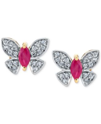 Ruby (1/2 ct. t.w.) & Diamond (1/5 ct. t.w.) Butterfly Stud Earrings in 14k Yellow Gold