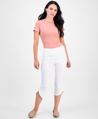 JM Collection - Petite Split-Hem Pull-On Capri Pants