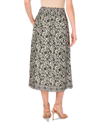 Women's Floral-Print Smocked-Waist Skirt