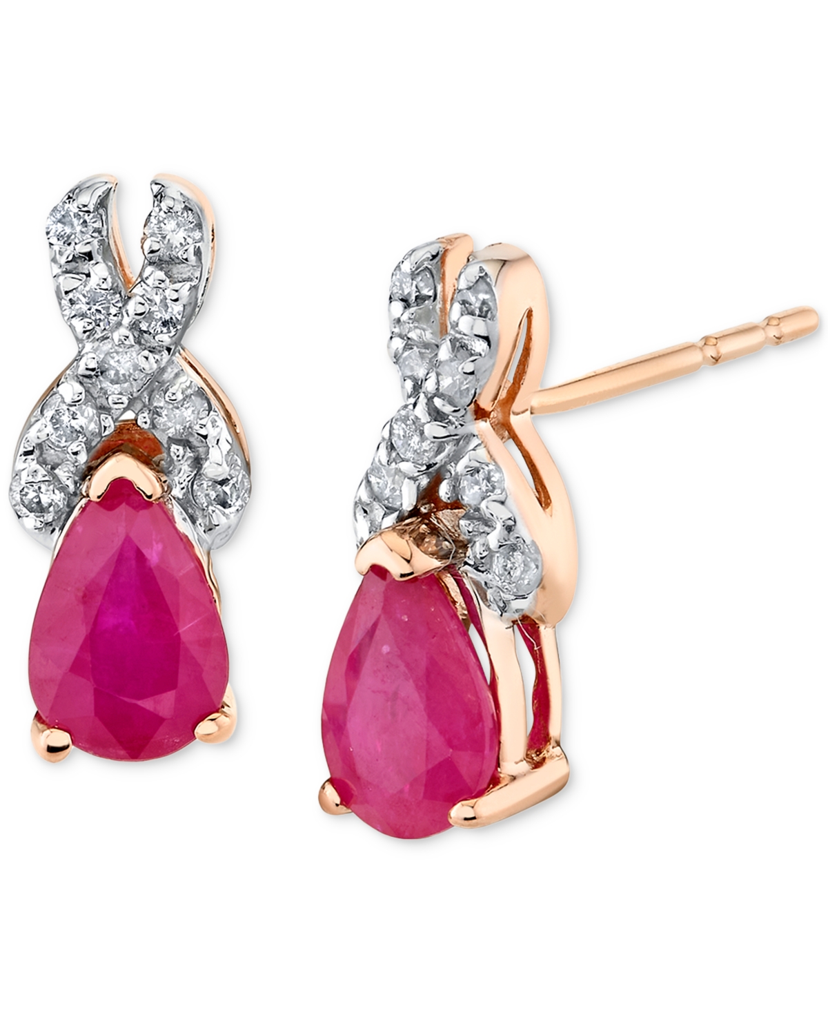 Macy's Ruby (1 Ct. T.w.) & Diamond (1/8 Ct. T.w.) Drop Earrings In 14k Rose Gold In Ruby
