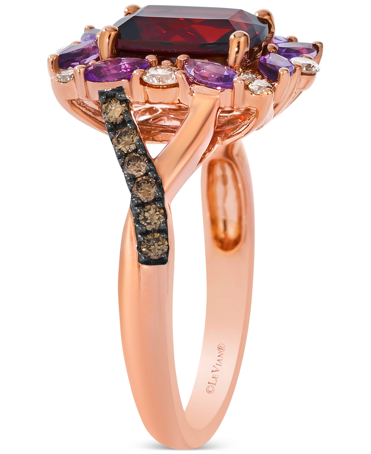 Le Vian Pomegranate Garnet (2-3/8 Ct. T.w.), Grape Amethyst (3/8 Ct. T.w.) & Diamond Halo Statement Ring In In Rose Gold