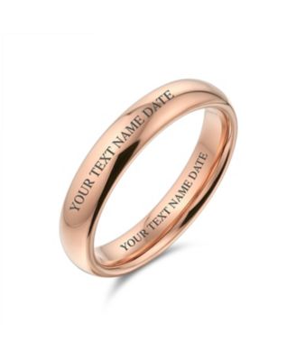 Basic Plain Simple Dome Classic Black Rose Gold Plated Titanium Band Ring Comfort Fit 4MM