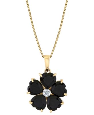 Macy's - Heart Onyx (6mm) & Diamond Accent Flower 18" Pendant Necklace in 10k Yellow Gold