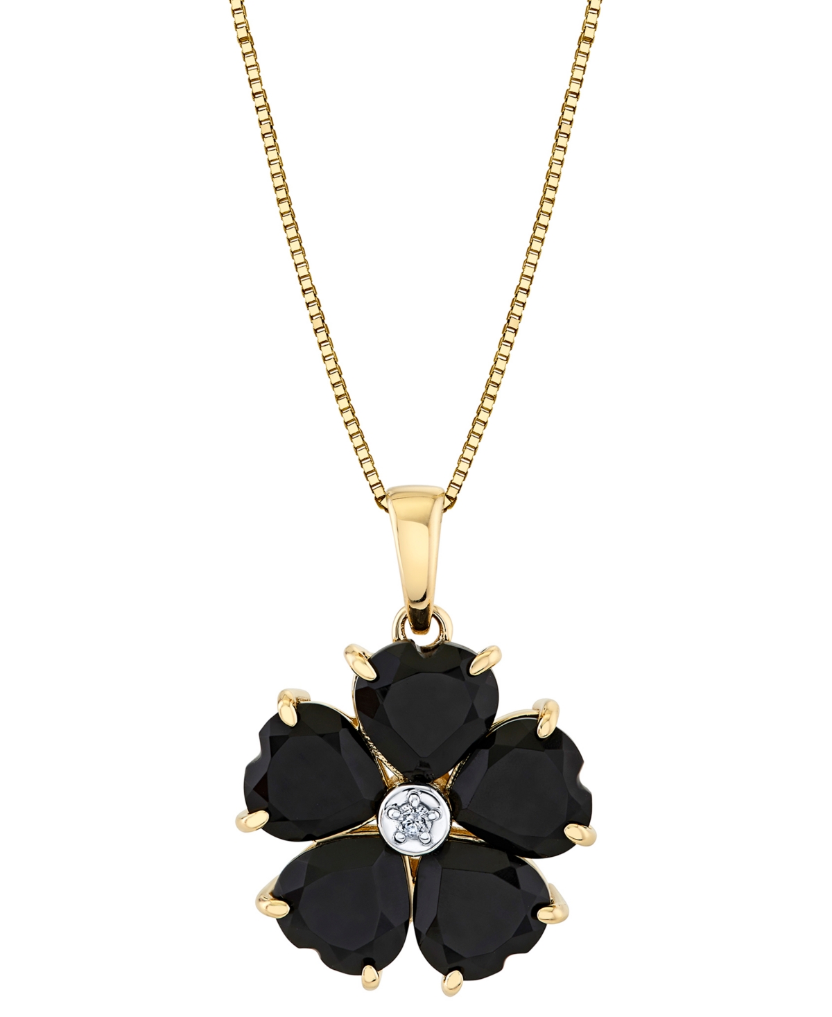 Macy's Heart Onyx (6mm) & Diamond Accent Flower 18" Pendant Necklace In 10k Yellow Gold In Gold