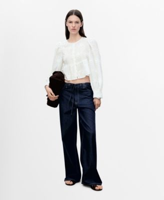 MANGO - Women's Flower-Embroidered Cotton Blouse