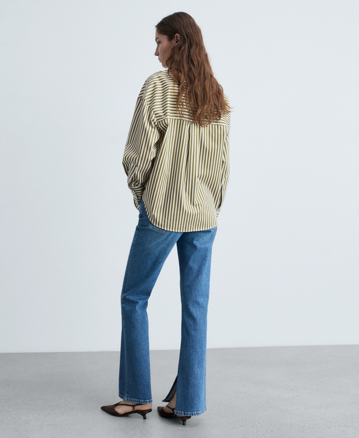 Mango Stripe Cotton Blend Button-up Shirt In Green
