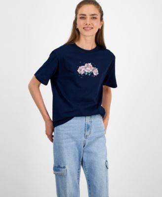 Rebellious One - Juniors' Good Vibes Rose Graphic T-Shirt