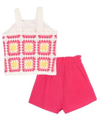 Baby Girls 2-Piece Granny Square Crochet and Short Set