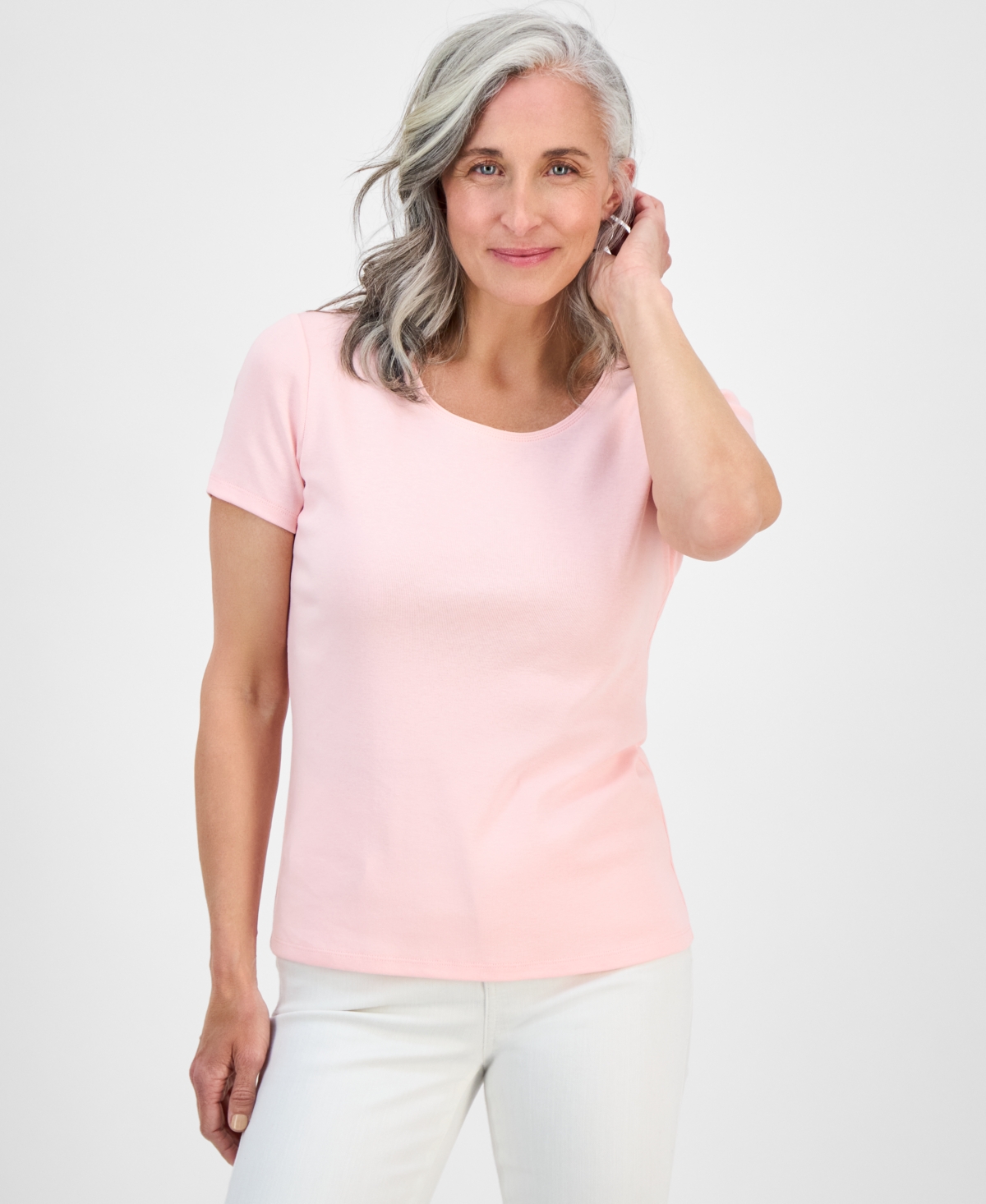 Style & Co Petite Cotton Scoop-neck Short-sleeve Top, Created For Macy's