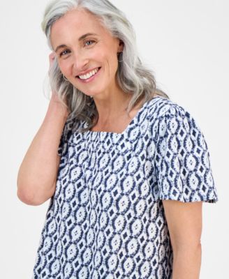 売れ筋商品|||ジェイエムコレクション カットソー トップス レディース Plus Size Printed Square-Neck Short-Sleeve Top, Exclusively at Macy's Pink  Square Plus Size Shirts & Tops - Macy's