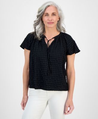 Petite Paisley Bloom Flutter-Sleeve Popover Top, Exclusively at Macy's