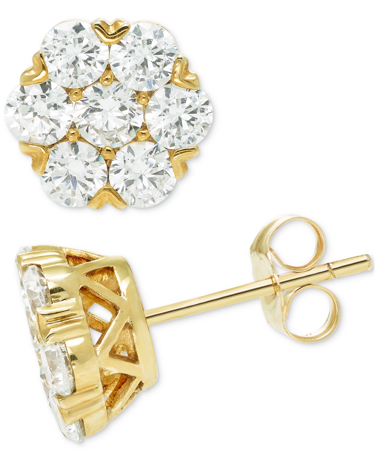 Diamond Cluster Stud Earrings (2 ct. t.w.) in 14k Yellow Gold - 14K Yellow Gold