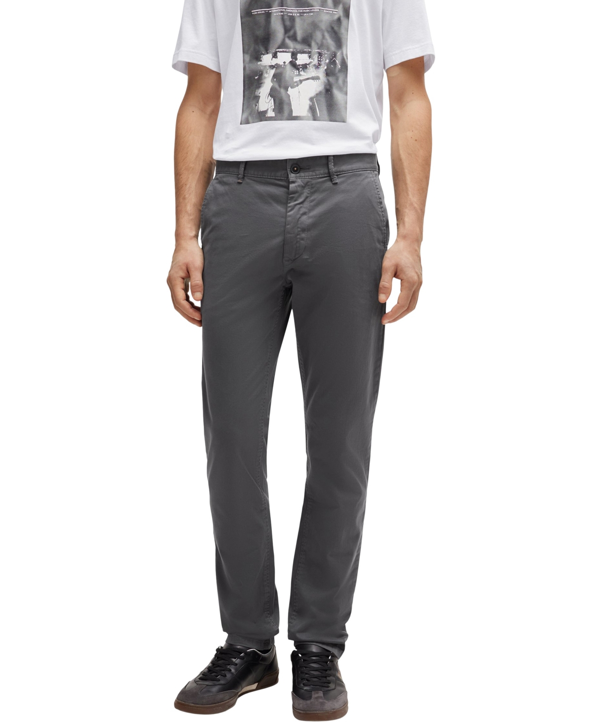 Hugo Boss Boss By  Men's Stretch-cotton Satin Slim-fit Chinos In Gray