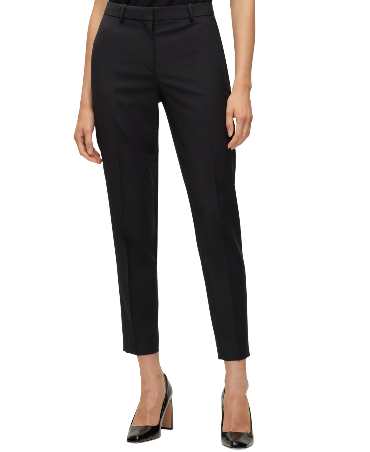 Boss by Hugo Boss Women's Wool Regular-Fit Cropped Pants - Black