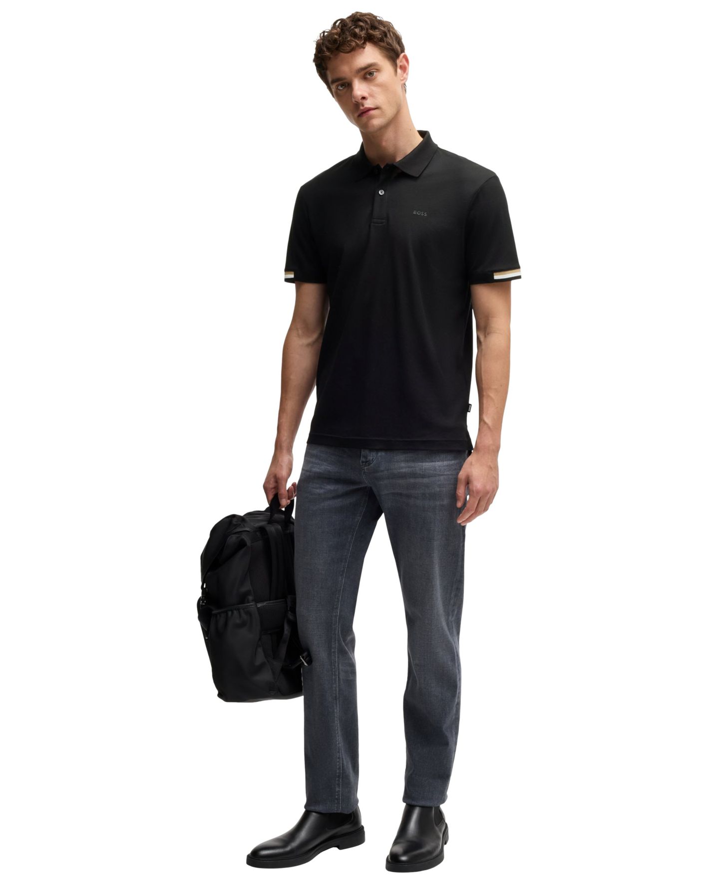 Мужское поло Hugo Boss Regular-Fit Rubberized Logo Polo Shirt, цвет: Чёрный — фото 2