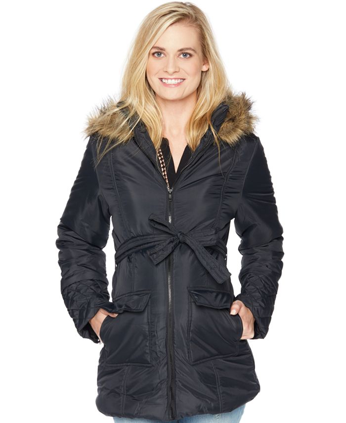 Motherhood Maternity Three-In-One Belted Quilted Puffer Coat - Macy's