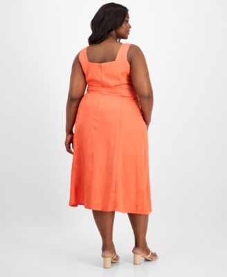 Plus Size Square-Neck Belted Midi Dress