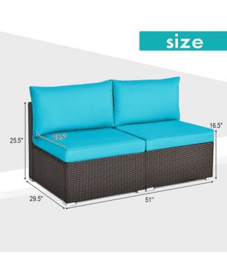 2PCS Patio Rattan Armless Sofa Sectional Conversation Furniture Set W/Cushion