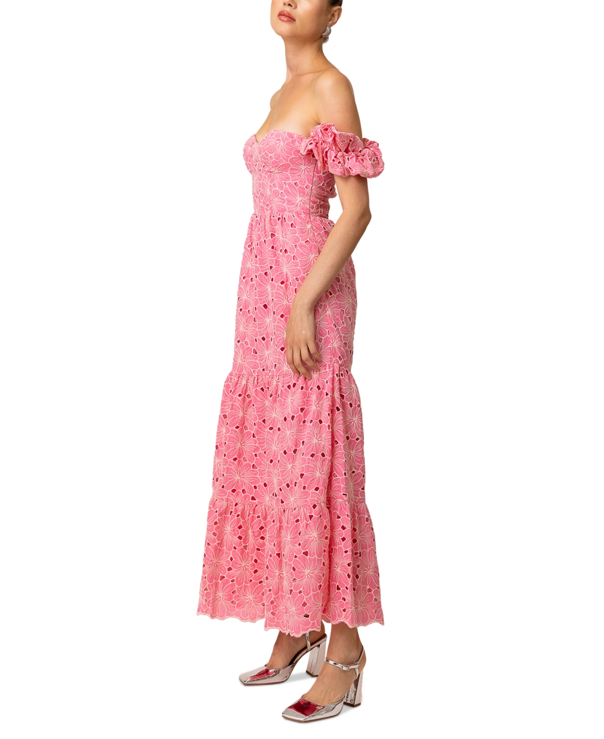 LINE & DOT WOMEN'S TASIA OFF-THE-SHOULDER EMBROIDERED COTTON DRESS 